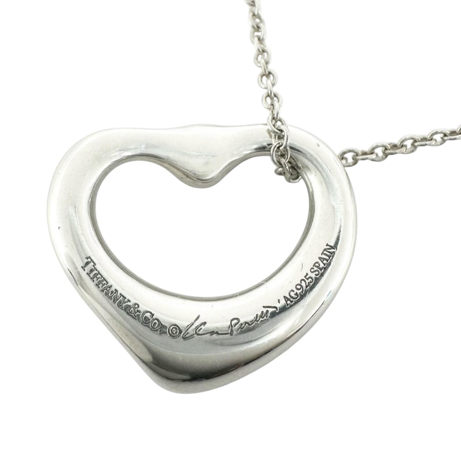 Tiffany & Co Elsa Peretti Open Heart Pendant Silver Pink Necklace — view 2