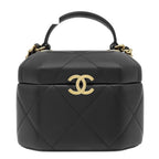 Chanel Shoulder Bag Quilted Small Vanity Leather Black Gold CC Logo Chain