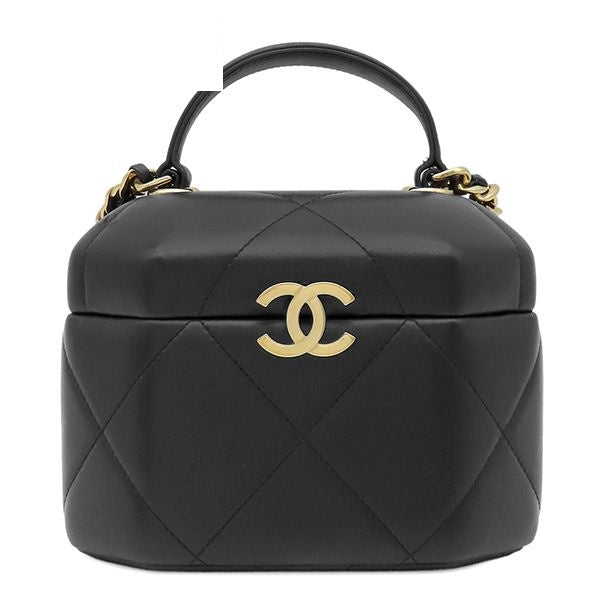 Chanel Shoulder Bag Quilted Small Vanity Leather Black Gold CC Logo Chain