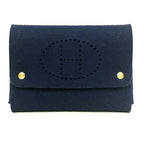 Hermes Playing Card Case Pouch Felt Navy And Gold Perforated H Etui Carte GM — view 2