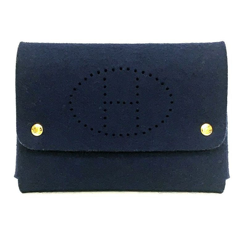 Hermes Playing Card Case Pouch Felt Navy And Gold Perforated H Etui Carte GM — view 2