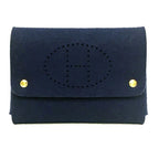 Hermes Playing Card Case Pouch Felt Navy And Gold Perforated H Etui Carte GM