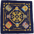 Hermes Scarf Carre 90 les Tambours Tambour Drum Silk Navy Multicolo