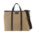 Gucci GG Canvas 2-Way Tote Shoulder Bag Leather Beige Brown Silver