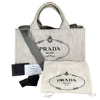 Prada 1 Bg642 Canvas Tote Bag Canapa Bianco