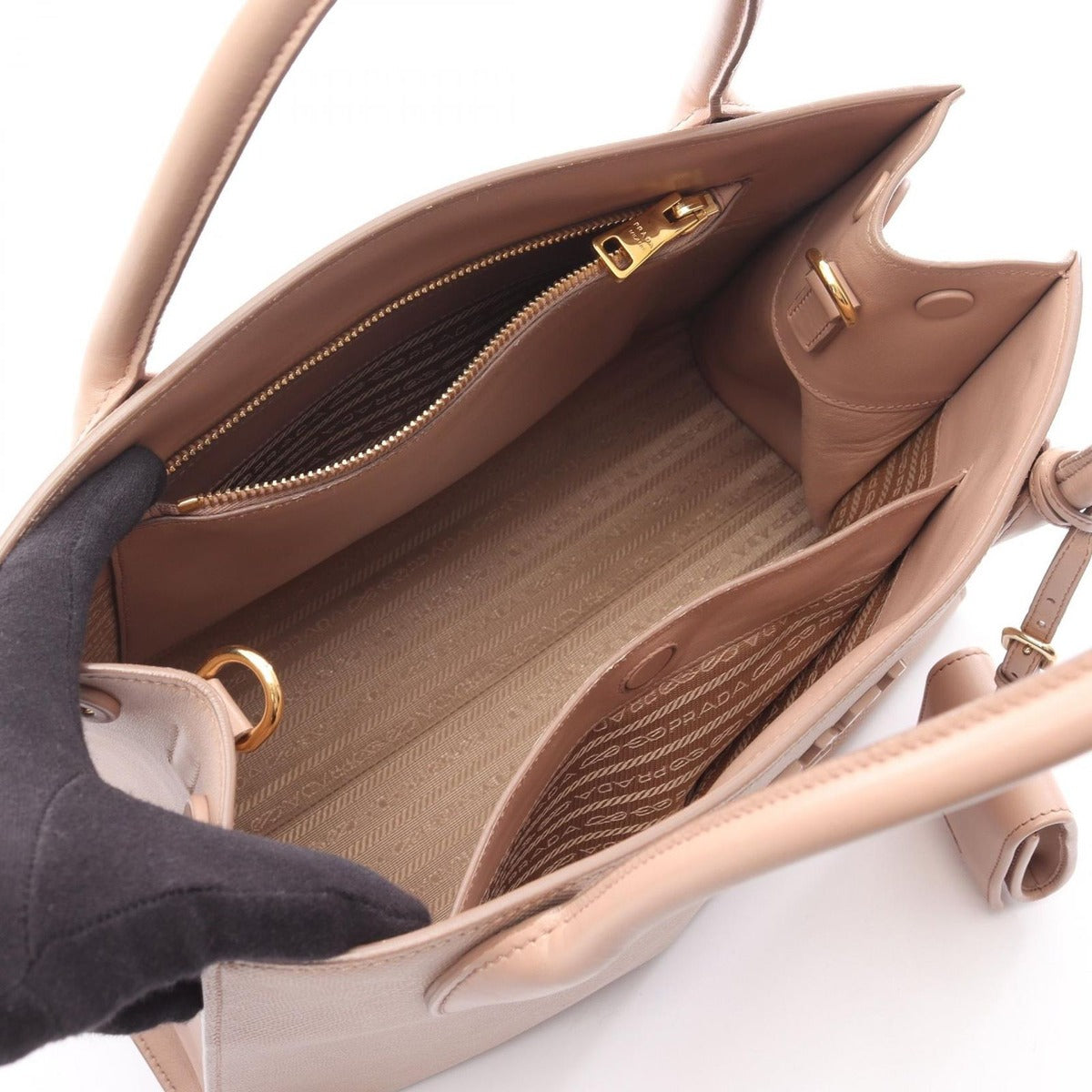 Prada Handbag Saffiano Cuir C Monochrome Pink Beige Leather — view 3