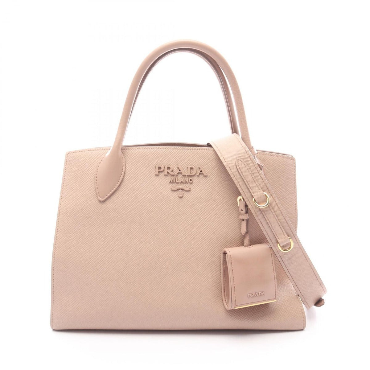 Prada Handbag Saffiano Cuir C Monochrome Pink Beige Leather