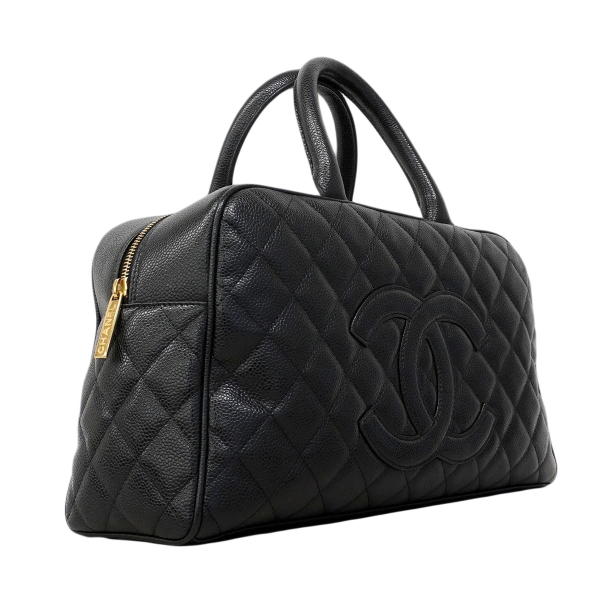 Chanel Handbag Quilted Caviar Leather Black Gold — view 2