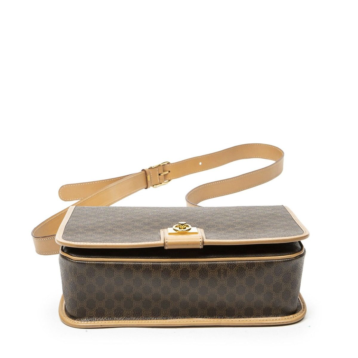 Celine Flap Cross Brown Beige Macadam Canvas Crossbody — view 6