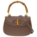 Gucci Bamboo Shoulder Handbag Leather Brown 0084 Vintage With Strap