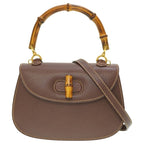 Gucci Bamboo Shoulder Handbag Leather Brown 0084 Vintage With Strap