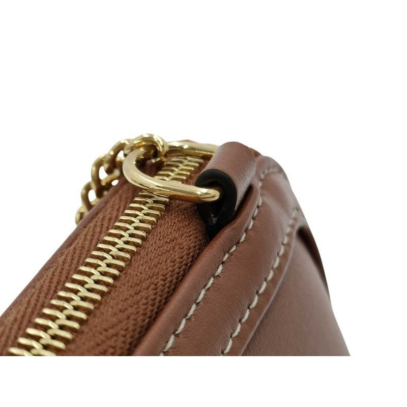 Celine Shoulder Bag Cuir Triomphe Chain Clutch 10 E383 Brown Leather — view 6