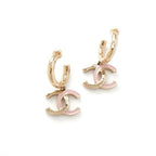 Chanel Earring Gold Pink Coco Mark Hoop Earrings — view 2