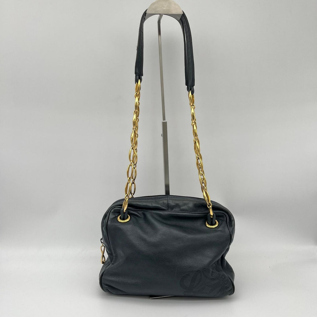 Loewe Shoulder Bag Black Anagram Embossed Nappa Leather Chain Vintage