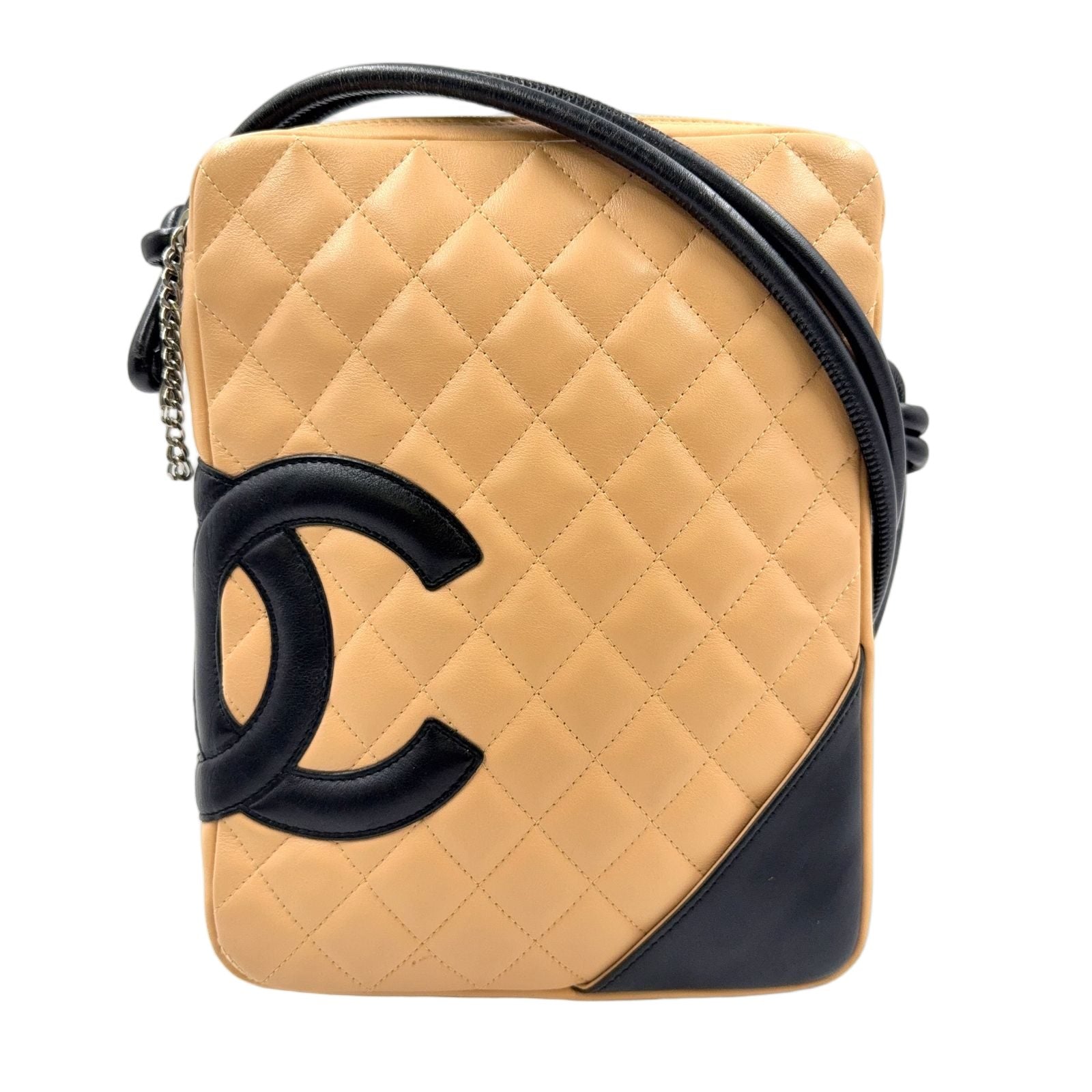 Chanel Cambon Line Lambskin Black Beige Shoulder Bag Silver