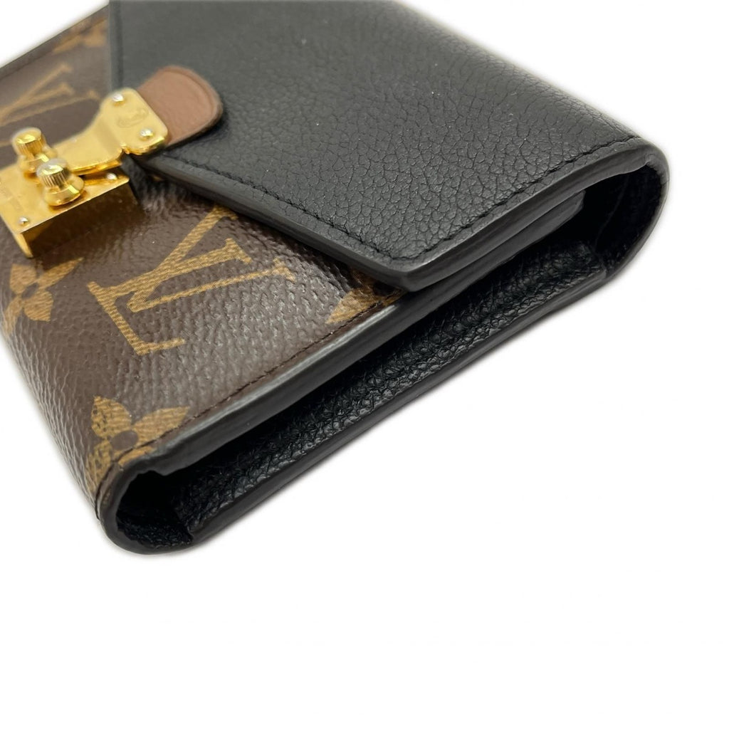 Louis Vuitton Portefeuil Pallas Compact Monogram Trifold Wallet Black Handbag X Brown — view 3