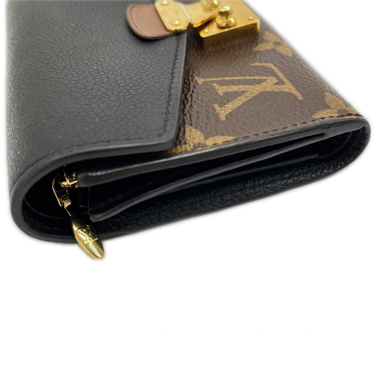 Louis Vuitton Portefeuil Pallas Compact Monogram Trifold Wallet Black Handbag X Brown — view 4
