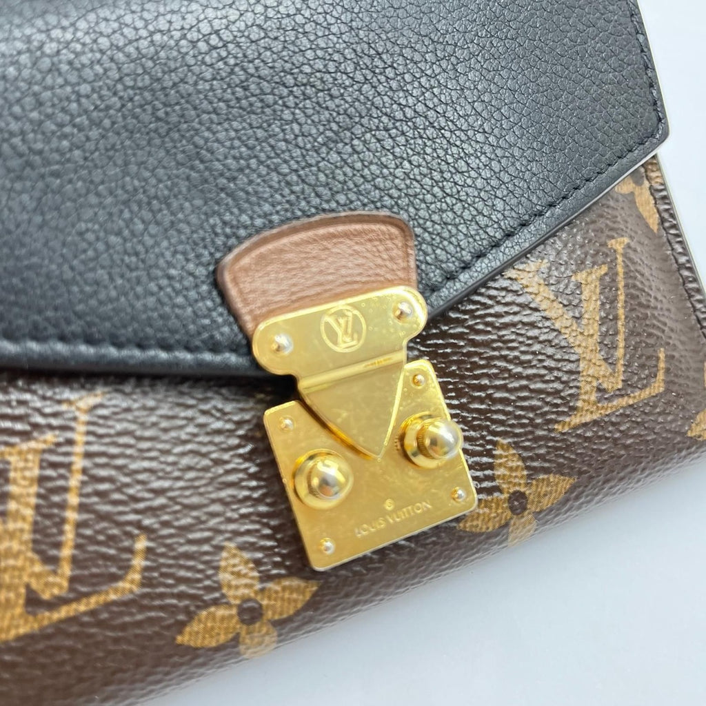 Louis Vuitton Portefeuil Pallas Compact Monogram Trifold Wallet Black Handbag X Brown — view 5