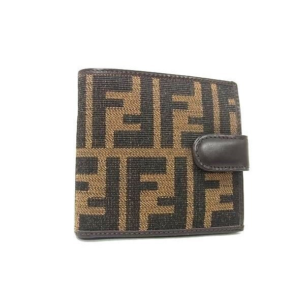 Fendi Wallet Zucca Brown Black Canvas Leather Bifold