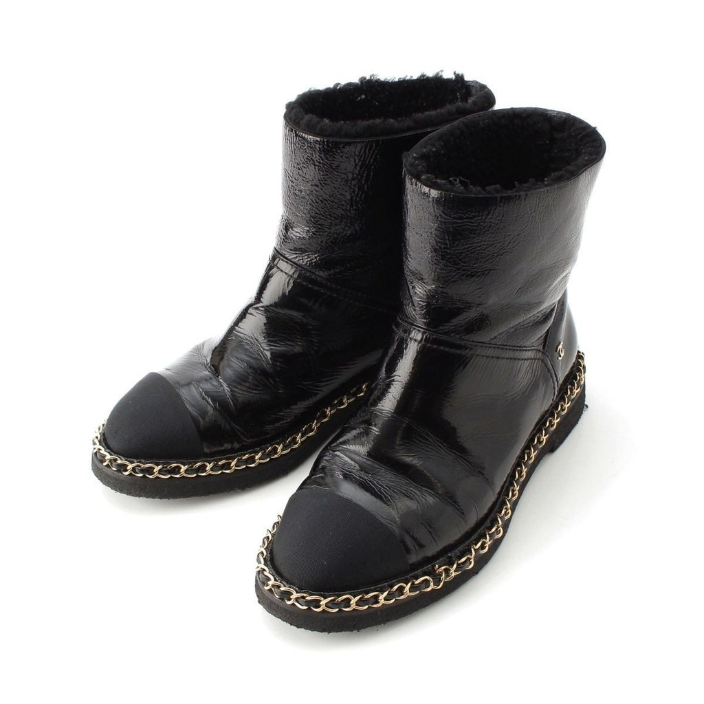 Chanel Leather CC Logo Chain Boots Shoes Black 36c