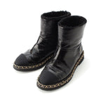 Chanel Leather CC Logo Chain Boots Shoes Black 36c