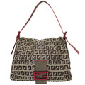 Fendi Shoulder Bag Mamma Bucket Zucchino Pattern Bag Canvas Leather Brown Red