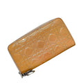 Dior Zip Around Wallet Orange Beige Lady Cannage Patent Enamel