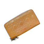 Dior Zip Around Wallet Orange Beige Lady Cannage Patent Enamel