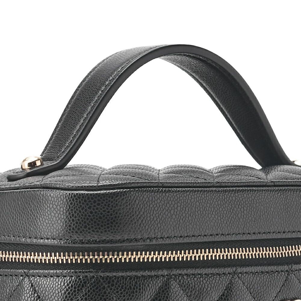Chanel Quilted Vanity Handbag Caviar Leather Black With Gold Hardware Bag — view 6