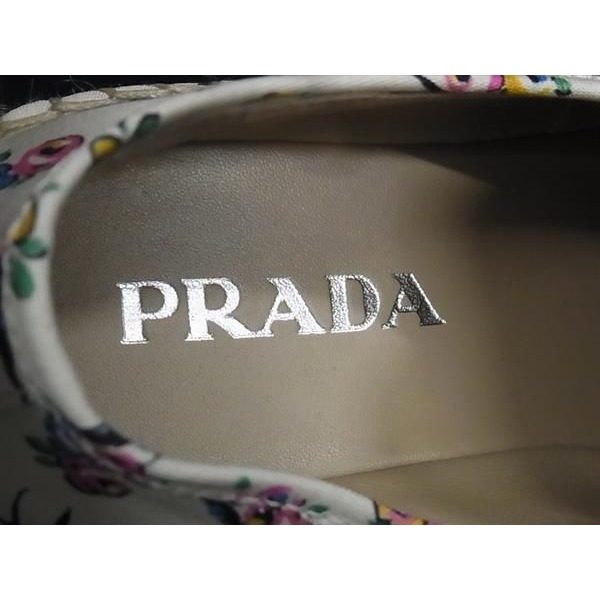Prada Espadrilles Canvas Swallow Pattern Sneakers 38 Shoes Ivory — view 6