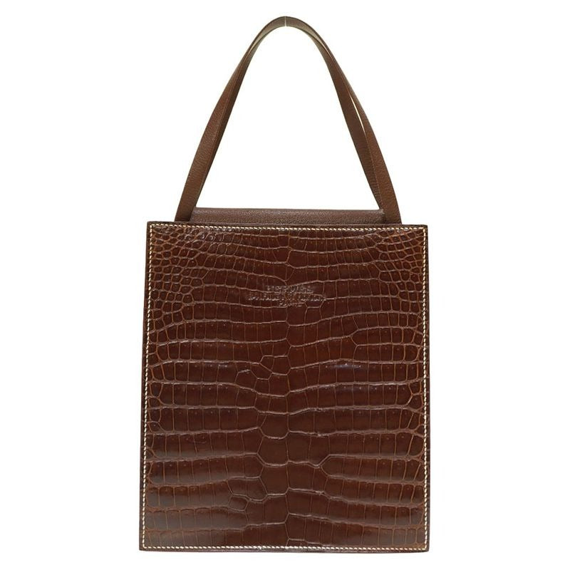 Hermes Lucy PM Tote Bag Niloticus Leather Brown 0125