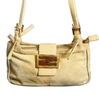 Fendi Mamma Zucca Baguette Pouch Tan Beige Flap Bag Purse