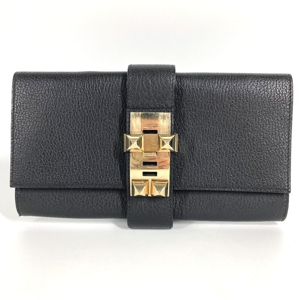Hermes Clutch Bag Pochette Medor Logo Leather Black
