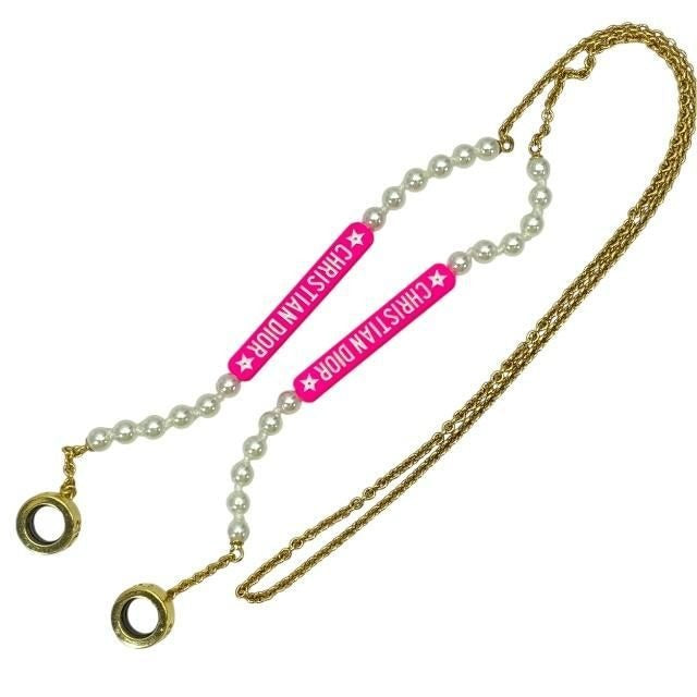 Christian Dior Airpods Holder Necklace Chain Logo Faux Pearl GP — view 2