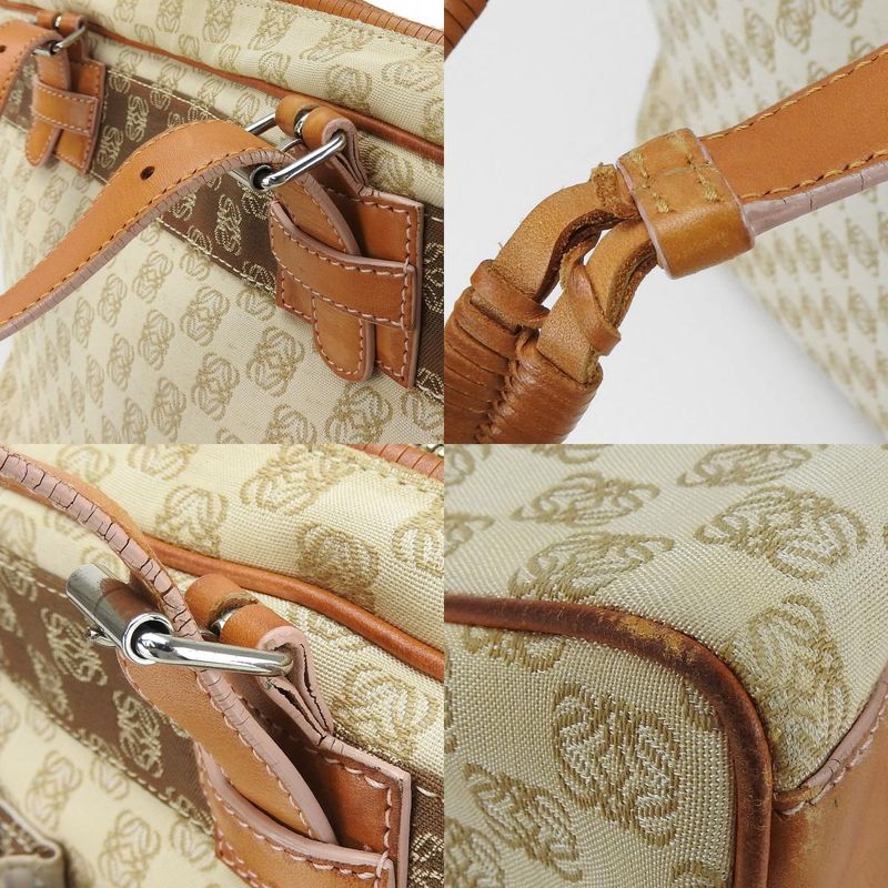 Loewe Tote Bag Anagram Canvas Leather Beige Brown Silver Hardware Business — view 4