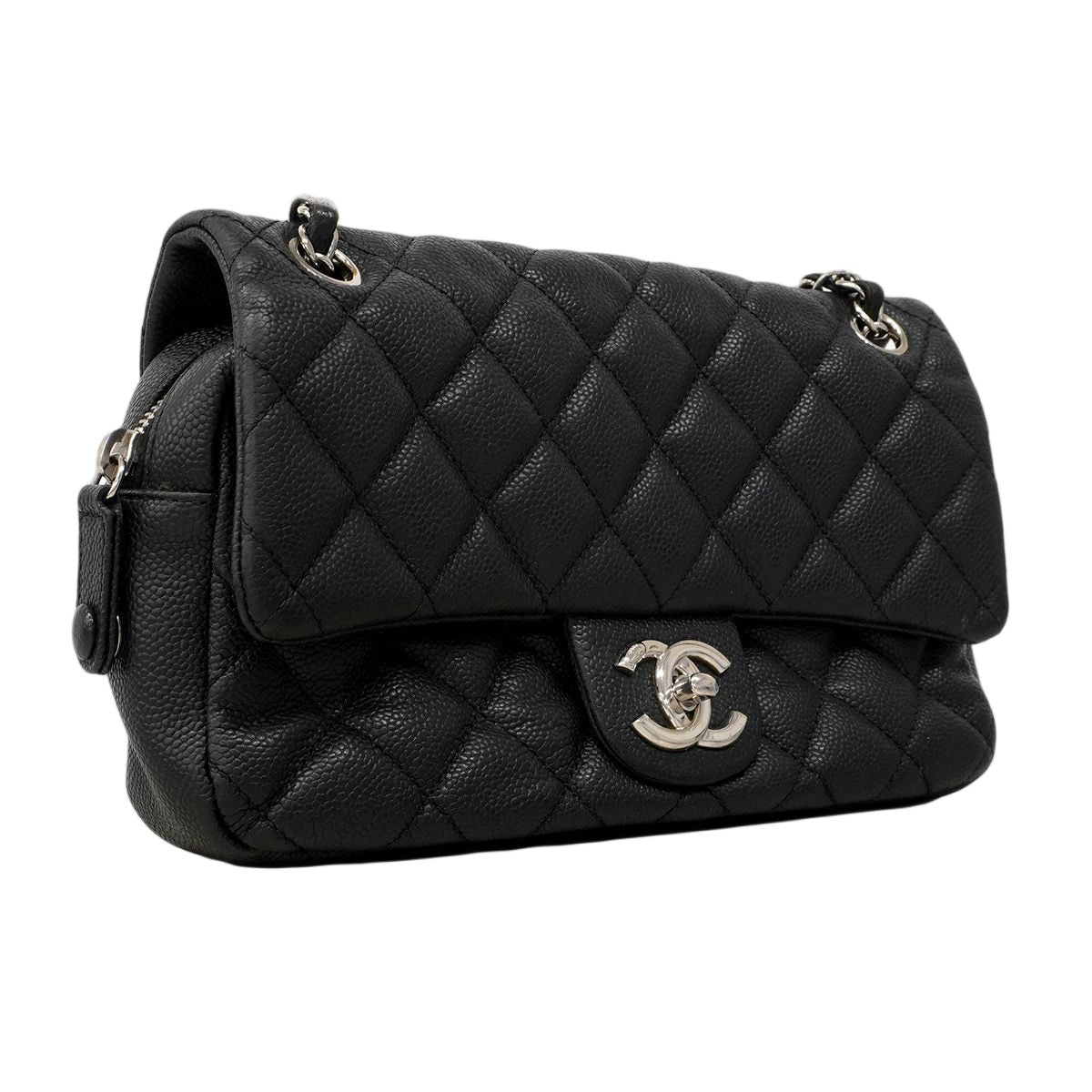 Chanel Shoulder Bag Quilted Caviar Leather Black Silver — view 2