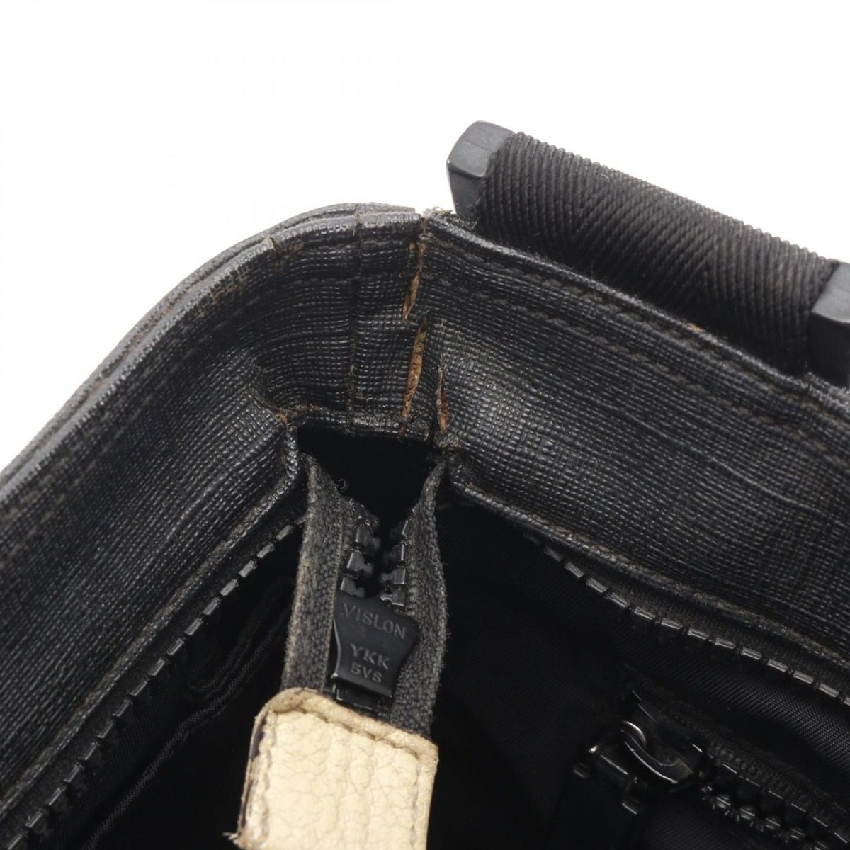 Gucci Shoulder Bag Black Beige Canvas Leather Logo — view 5
