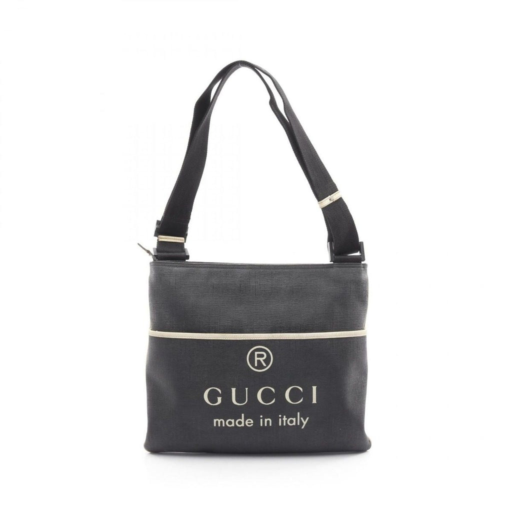 Gucci Shoulder Bag Black Beige Canvas Leather Logo