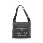 Gucci Shoulder Bag Black Beige Canvas Leather Logo