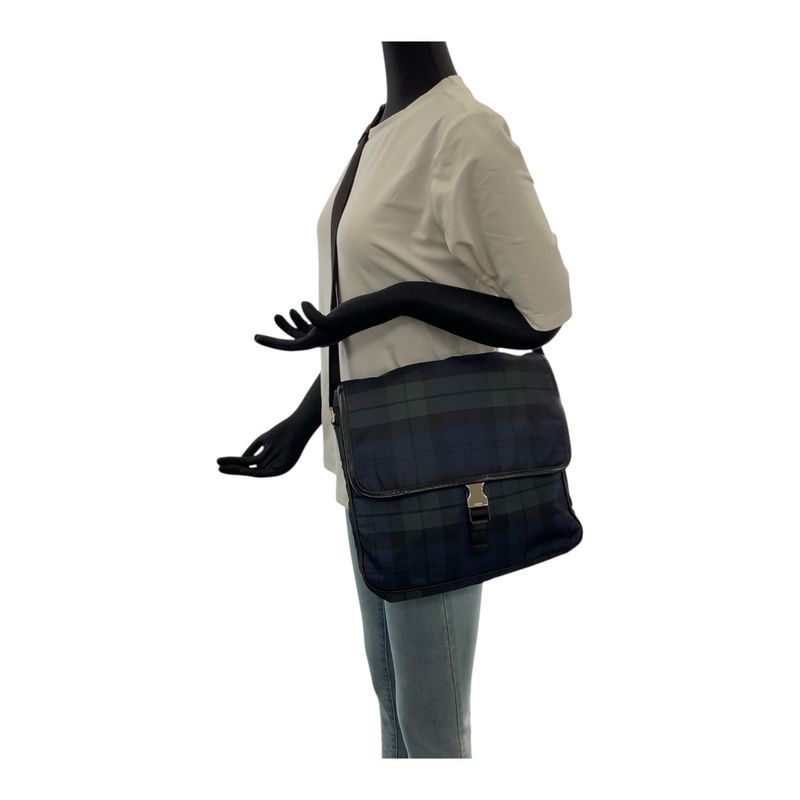 Prada Tessuto Triangle Logo Plate Checked Green Blue Black Silver Hardware — view 7