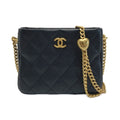 Chanel Coco Mark Quilted Chain Shoulder Bag As3830 Black Caviar Leather Heart