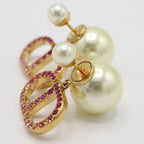 Dior Earrings Faux Pearl Rhinestone Pink — view 2