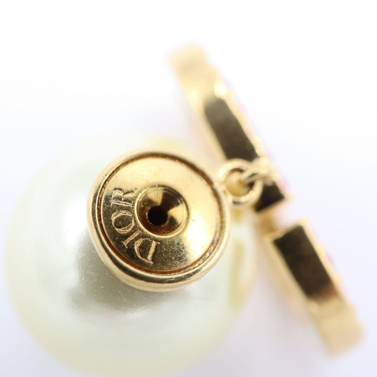 Dior Earrings Faux Pearl Rhinestone Pink — view 4