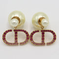 Dior Earrings Faux Pearl Rhinestone Pink