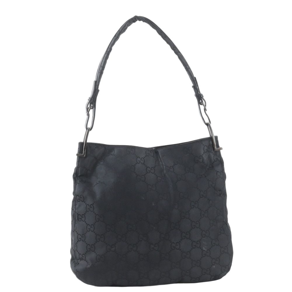 Gucci GG Nylon Leather Shoulder Bag Hand Black