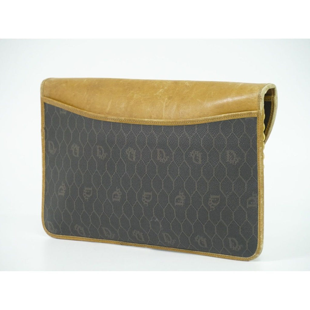 Dior Honeycomb Pattern Chain Shoulder Bag Pochette Leather Black Brown — view 2