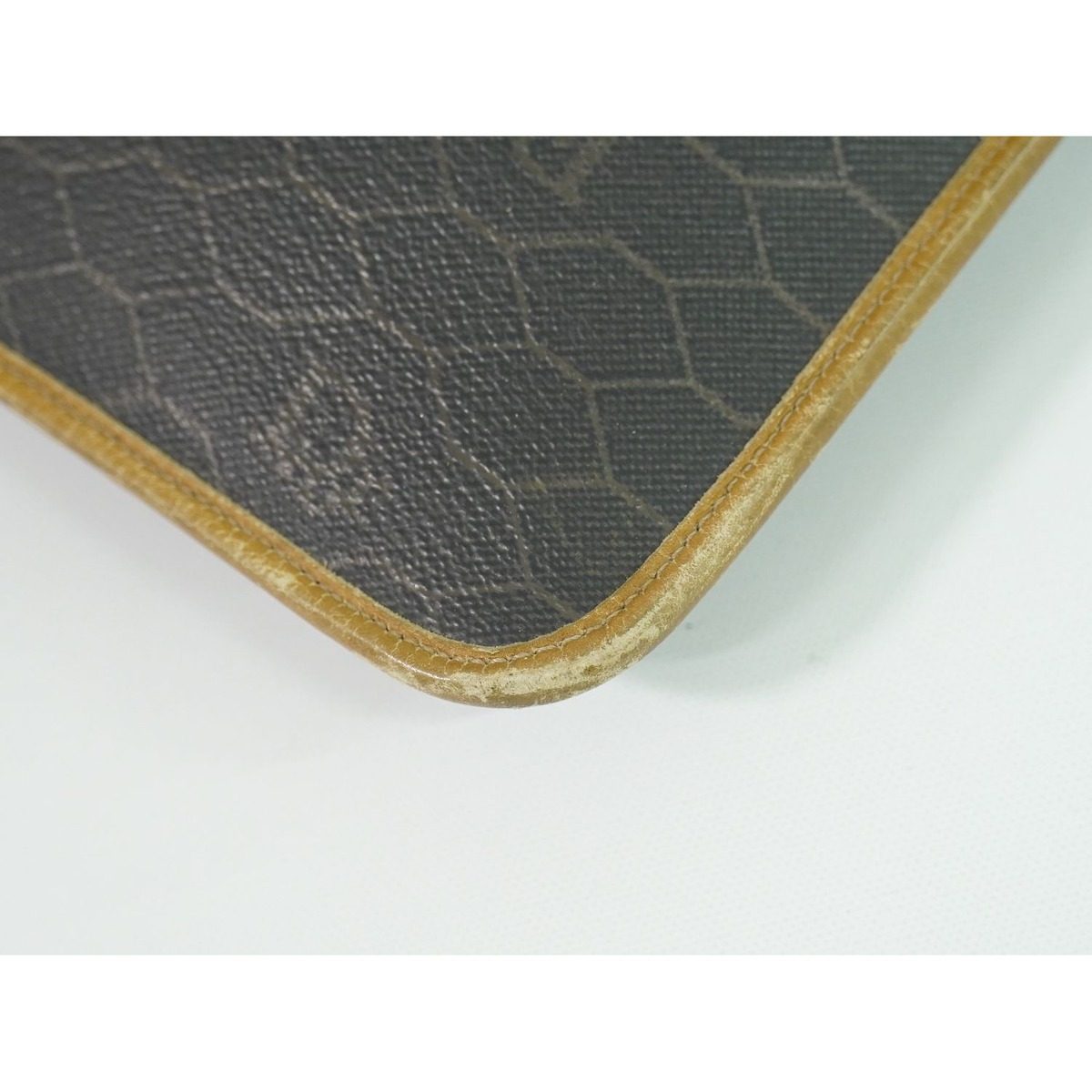 Dior Honeycomb Pattern Chain Shoulder Bag Pochette Leather Black Brown — view 7
