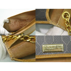Dior Honeycomb Pattern Chain Shoulder Bag Pochette Leather Black Brown — view 9