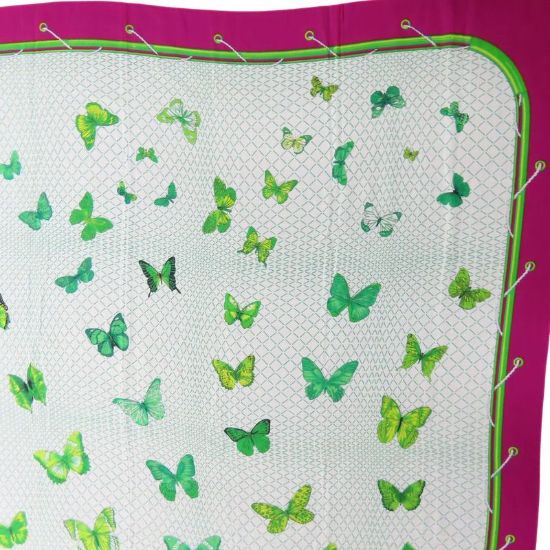 Hermes Shawl Pareo Cotton Purple White Green Butterfly Large Scarf — view 5