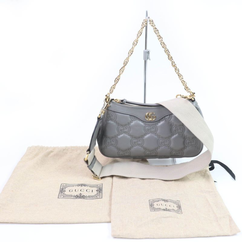Gucci GG Matelasse Leather 2-Way Shoulder Bag Grey Storage — view 2